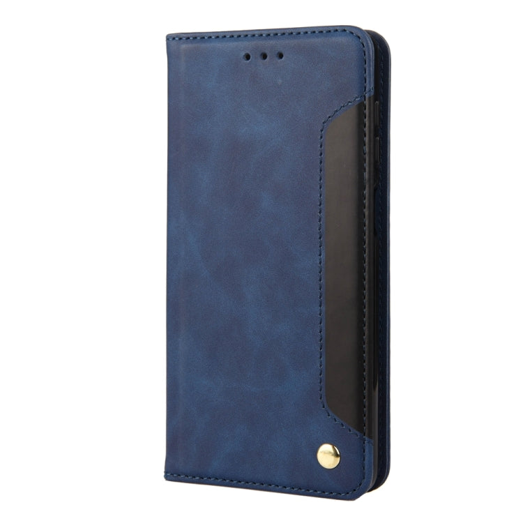 Blue splicing leather phone case for Samsung Galaxy A05s, featuring a wallet design with card slot and stand functionality.
